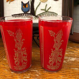 1960s Culver Red & Gold Thai Goddess Glasses Set of 2